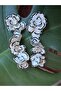 White Black Detailed Flower Design Long Brand Earrings - 7