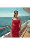 Red Midi Fitted Dress Embellished Straps | Luxury Edit - 5