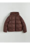 Brown Hooded Girl's Puffer Jacket