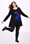 Women's Plus Size Black, Crew Neck, Print and Stone Detail Blouse 65N39357 - 5