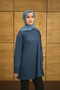 Women's Crew Neck Shoulder Stone Detail Regular Viscose Tunic Indigo Blue - 3