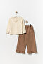 3-Piece Girls' Top and Bottom Set with Cardigan and Lace Collar Blouse Beige - 6