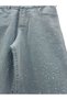 Girl's Stone Embroidered Tassel Detail Light Blue Color Jeans - 3