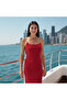 Red Midi Fitted Dress Embellished Straps | Luxury Edit - 4