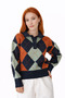 Soft Textured Diamond Pattern Women's Knitwear Polo Neck Sweater