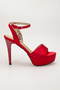 Women's High Thin Heeled Platform Red Satin Evening Dress Shoes - 3