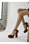 Burgundy Satin Platform Ankle Strap Evening Dress Shoes 10cm -Feli̇syabuti̇k - 2