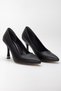 Women's Stiletto Thin High Heels Black Skin Shoes - 5