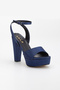 Women's High Heeled Platform Navy Blue Satin Evening Dress Shoes - 4