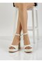 Flower Detailed Platform Heeled Open Front Wedding Dress Shoes 10 cm -Feli̇syabuti̇k - 3