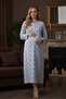 Women's Blue Shawl Collar Floral Pattern Detailed Long Sleeve Plus Size Maternity Nightgown Nightgown Set - 2