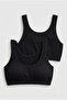 Set of 2 Thick Strap Cotton Combed Bustier - Wire-Free, No Underwire Half Tank Top Sports and Sleep Bra