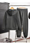 Casual Los Angeles Printed 3 Thread Comfortable Winter Thick Bottom Top Hooded Sweatsuit Set - 2