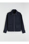 Navy Blue Stand Collar Women's Zippered Sweatshirt - 5