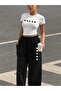 Women's Star Printed Baby Tee Combed Cotton Crop and Sweatpants - Two Piece Tracksuit Set