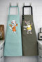 Kitchen Apron Set of 2 Stain Resistant Water Repellent Fabric Colorfast Print Chef Cats Couple Kitchen Apron