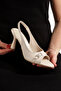 Pointed Toe Stone Helmet Buckle Classic Heeled Women's Shoes