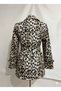 Leopard Print Double-Breasted Women's Trench Coat with Lapel and Belt Lining - 3
