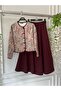 Women's Scuba Fabric Classic Color Jacket and Skirt Two-Piece Set - 2