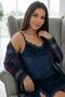 Navy Blue Plaid Exclusive Velvet Robe Nightgown Women's Pajama Set