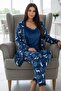 Nordic Blue Deer Exclusive Velvet Women's Pajama Set with Robe - 5