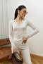 Cream V-Neck Lace Detailed Blouse - 2Y1727 - 2