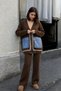 Denim Pocket Detail Buttoned V-Neck Cardigan and Wide-Leg Pants Knit Set - 4