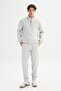 Regular Fit Normal Cut Hooded Zipper Detail Gray Melange Sweatshirt - 2