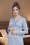 Women's Blue Lace Button Detailed Special Design Long Sleeve Maternity Nightgown - 8
