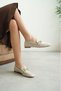 Spring Season Women's Beige Suede Loafer Ballet Flats - Stylish and Comfortable Daily Shoes with Gold Accessory Detail - 3