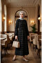 Striped Belted Sleeve Elasticated Winter Dress 2505-04 Black - 2