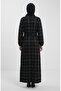 Striped Belted Sleeve Elasticated Winter Dress 2505-04 Black - 5