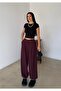 Women's Burgundy Pleated Oversized Woven Baggy Trousers - 2