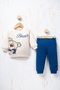 Rocha Baby Boy Ecru Navy Blue Teddy Bear Printed 2-Piece Set - Cotton Set with Front and Back Figures - 5