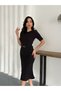 Women's Brown Belt Detailed Thessaloniki Fabric Dress - 5
