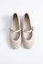 Pelvas Flat Gova Women's Ballerina Shoes with Scarf and Buckle Beige Suede - 3