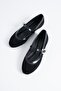 Pelvas Flat Gova Women's Ballerinas with Scarf and Buckle Black Suede