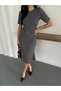 Women's Anthracite Belt Detailed Thessaloniki Fabric Dress - 5