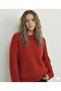 Red Crew Neck Oversized Women's Knitwear Knitted Sweater - 3