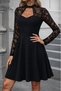 Women's Black Lace-Sleeved Turtleneck Crepe Fabric, Elegant, Occasion and Evening Dress - 4