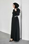 Black Collar and Waist Stone-Embellished Evening Dress with Tail - 3