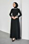 Black Collar and Waist Stone-Embellished Evening Dress with Tail - 2