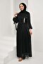 Black Evening Dress with Stone Detail on the Front and Tie-Up Sleeves