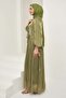Khaki Evening Dress with Stone Detail on the Front and Tie-Up Sleeves - 3