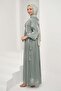 Mint Green Evening Dress with Stone Detail on the Front and Tie-Up Sleeves - 3