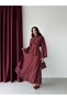 Burgundy Belted Back-Tied Blouse and Skirt Set - 3