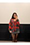 Women's Red Scarf Striped V-Neck Cardigan - 5