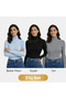 Women's Turtleneck Corded Fabric Knitwear Blouse Set of 3 – Black • Baby Blue• Gray