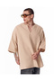Men's Oversized Beige Linen T-Shirt - 2