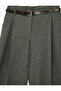 Flannel Fabric Pleated Detailed Belted Striped Wide Leg Trousers - 5
